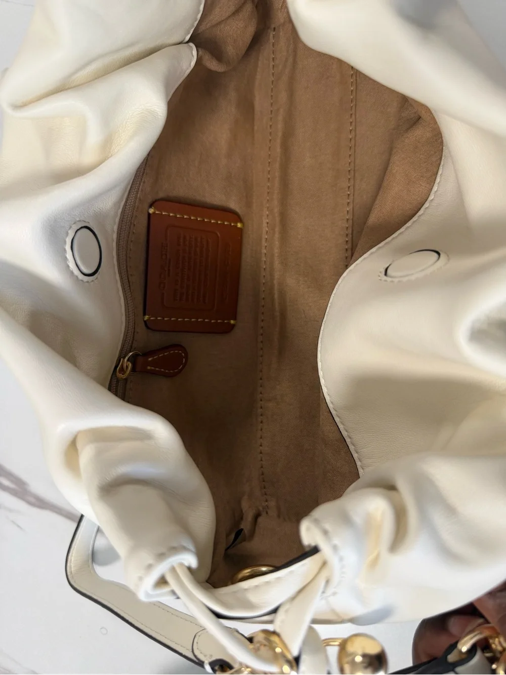 COACH White Pebble Leather Shoulder Hobo with Gold Hardware